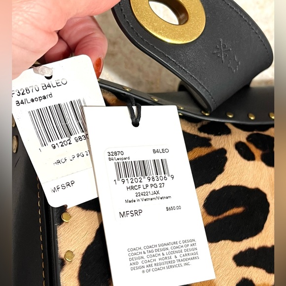 COACH Haircalf Leopard Page 27 Boarder Rivets Shoulder Bag NWT 32870 GORGEOUS! - Picture 10 of 12